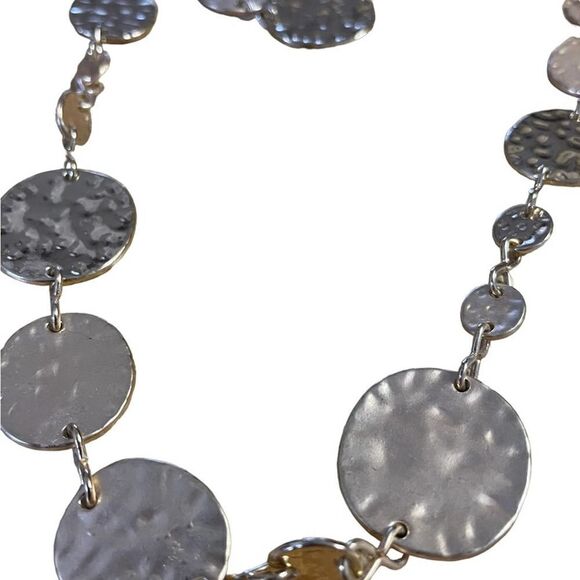 Express Gold Tone Double Layer Hammered Disc Statement Necklace NEW - Picture 8 of 11